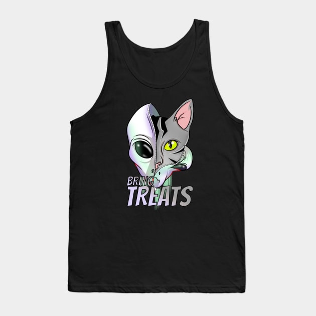 Cartoon Alien Bring Treats Space Cat Tank Top by Trendy Black Sheep